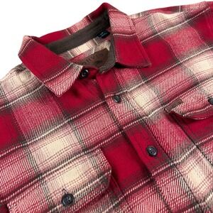 ORVIS Men' Heavyweight Red Plaid Cotton Flannel Button Front‎ Shirt Sz L